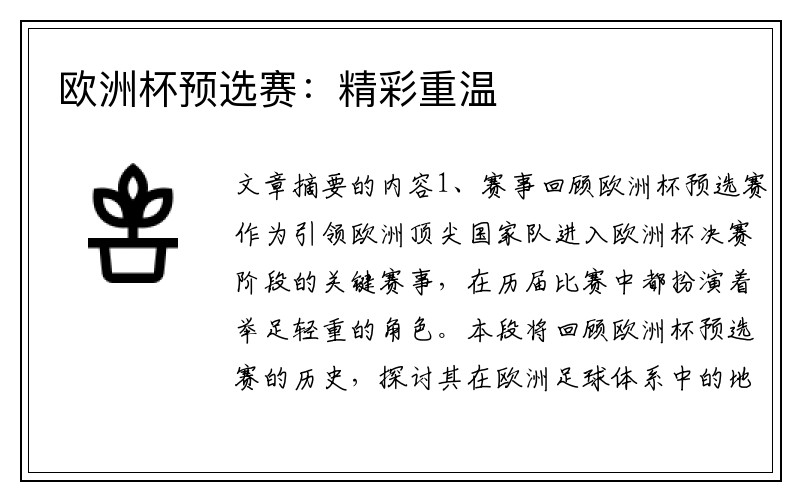 欧洲杯预选赛：精彩重温